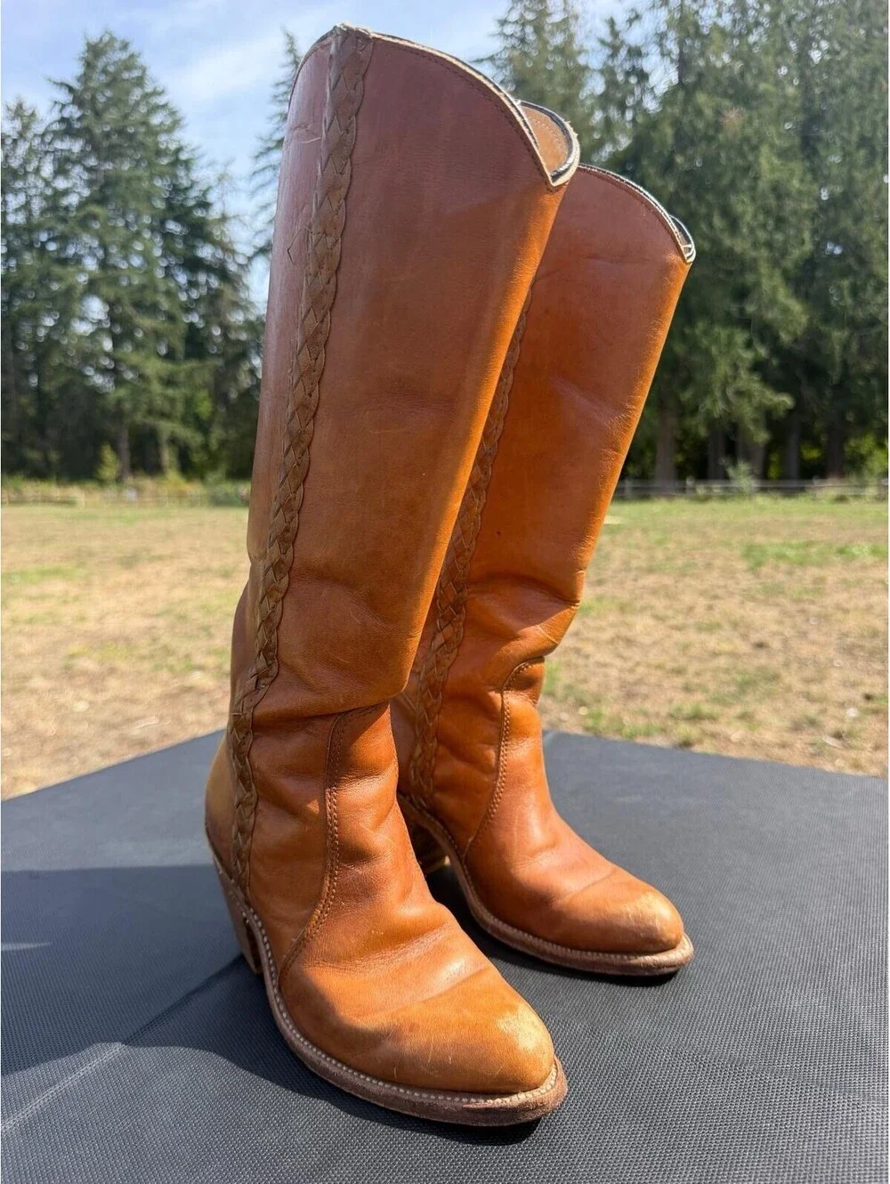 Vintage Double H Quality Boots Women 5B Brown Leather Western Cowboy Tall